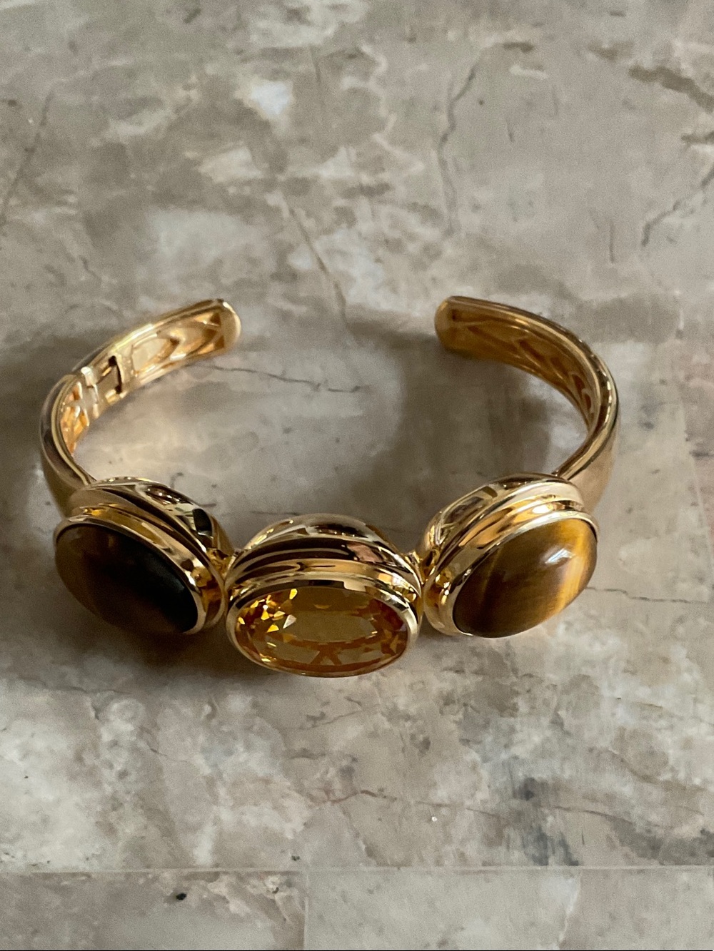 MUSE Gold Plated 18kt  Cuff Bracelet with Tiger's Eye & Citrine Stones -